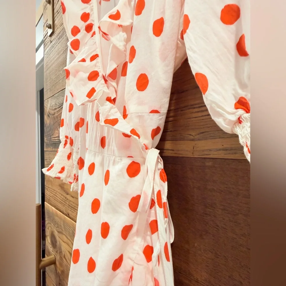 Polka Dot Ruffle Wrap Dress - Picture 6 of 15